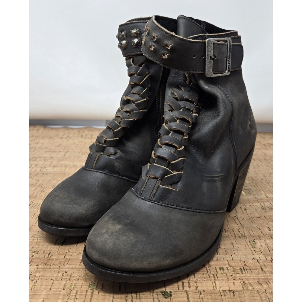 Harley‎ Davidson Boots Women's 6.5 Calking Smoke Leather Distressed Only Casual